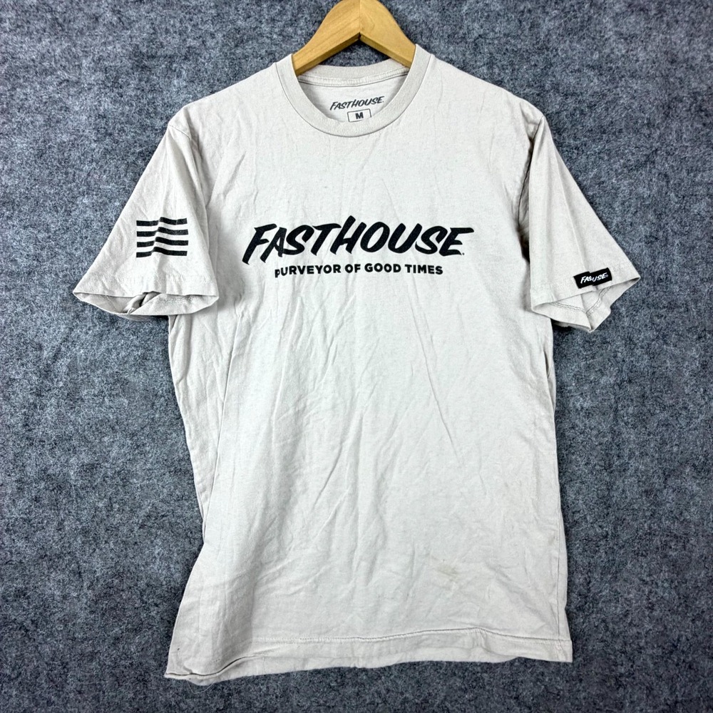 Fasthouse Purveyor Of Good Times T Shirt Mens Medium Beige Cotton Crew Neck